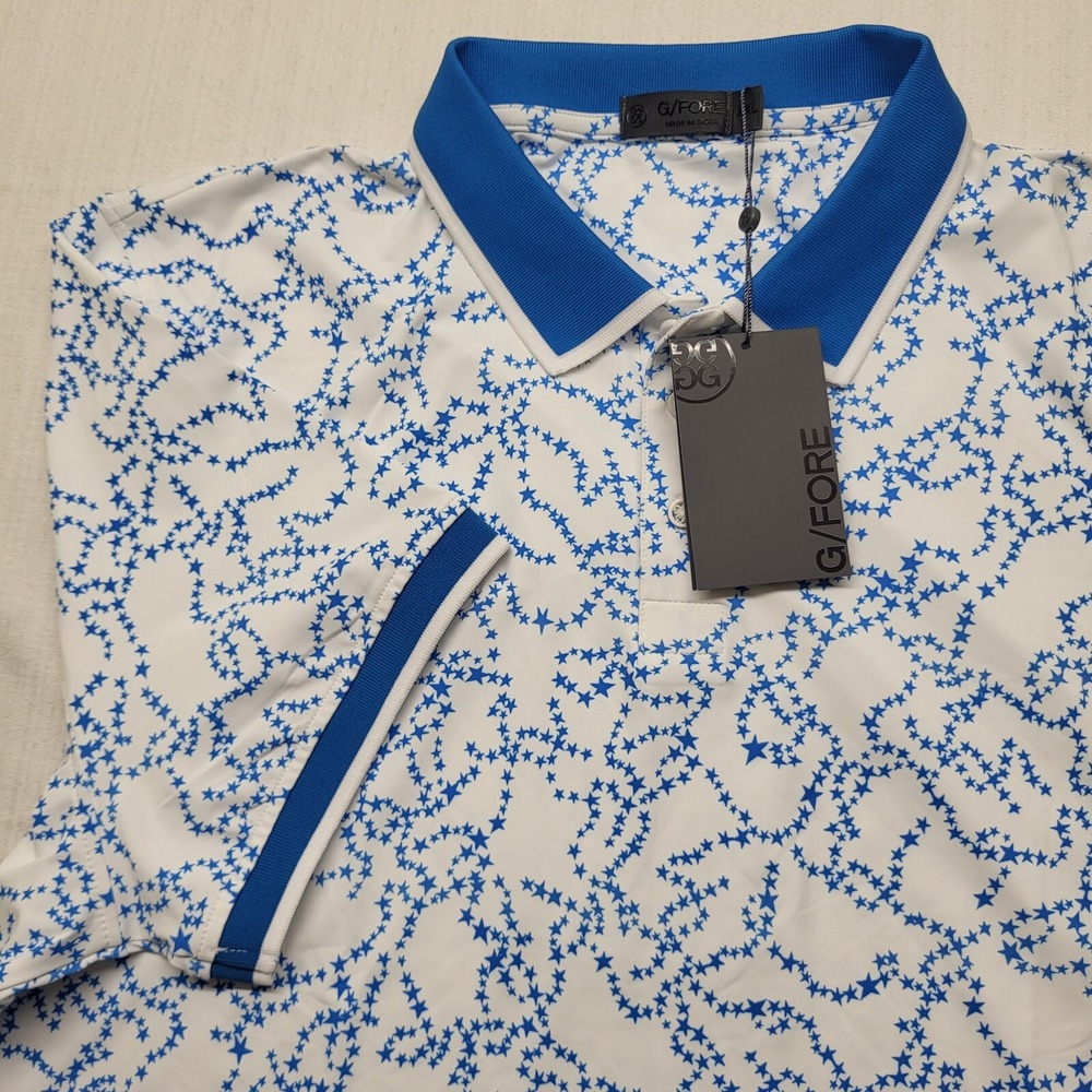 G Fore Polo Shirt Mens 2XL Blue Geometric Performance Golf Preppy Academia Logo - Picture 2 of 10